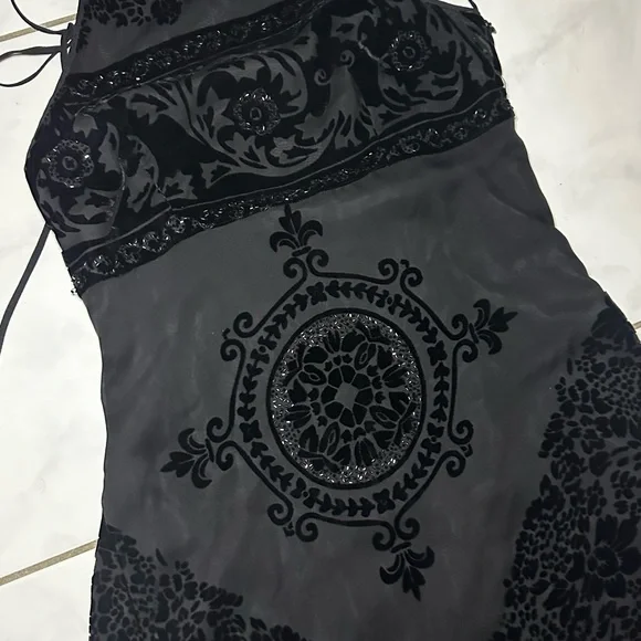 Vintage Sue Wong Dress Gown Size 10 Halter Prom Formal Beaded Fringe Silk Blend - Picture 4 of 16